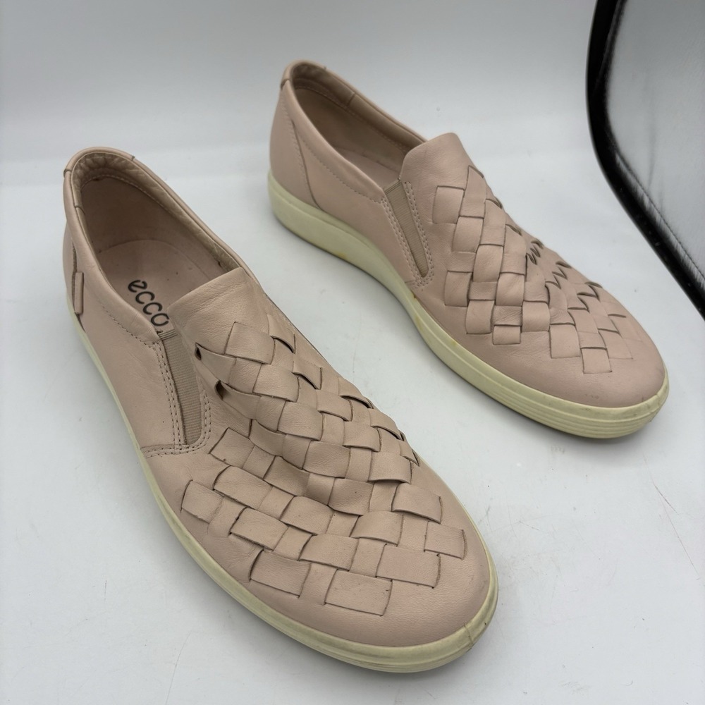 Ecco Shoes Womens Size 10 Soft 7 Woven Loafers Sneakers Pink‎ Leather